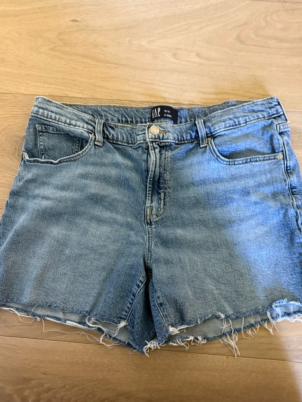 GAP Frayed Hem Mid Blue Denim Shorts